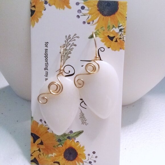 Artisan Jewelry - White Statement Earrings ~ Wire Wrapped Femininity meet Casual Business Style
